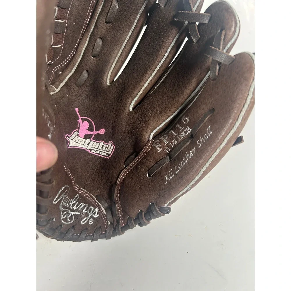 Rawlings Fastpitch Softball Glove 11.5 Inch Brown Pink Leather FP115 Basket Web